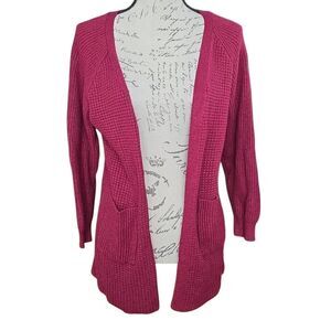 Cozy Co. Women's Size S/M Dark Red Woven Ribbed Open Cardigan Sweater